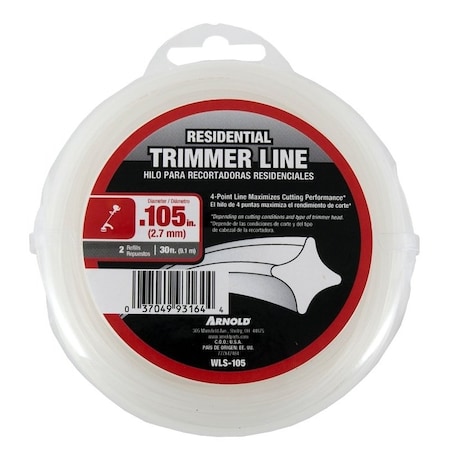 Arnold Trimmer Line, 0105 in Dia, 30 ft L, Nylon WLS-105