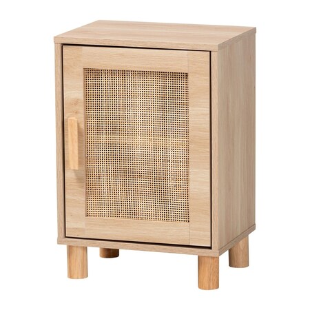 Baxton Studio Maclean Mid-Century Rattan and Natural Brown Finished Wood 1-Door Nightstand 199-12315-ZORO