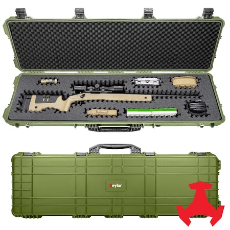 Eylar 53in Hard Rifle Case Equipped With Ragar Reconfigurable & Reusable XP Crosslinked Foam Insert SA00015-GRN-RG-XP