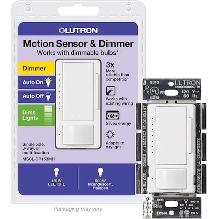 Lutron Maestro White 150 W Motion Sensor Dimmer Switch MSCL-OP153MH-WH