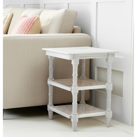 Homeroots 24" Antiqued White Solid Wood End Table With Two Shelves 632711