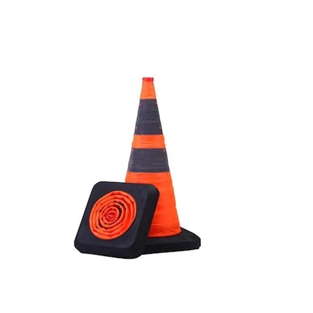 Traffic Kontrol 28in Collapsible Traffic Road Cone, 2 Reflective Collars, Orange With LED, 1PC TKTCC-28-7-OR-2C-LED