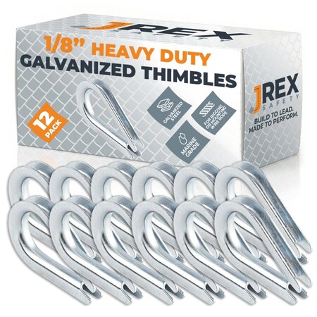 Jrex Safety Galvanized Steel Thimbles for Wire Rope - 1/8", 12PK GCT18-JR-12PK