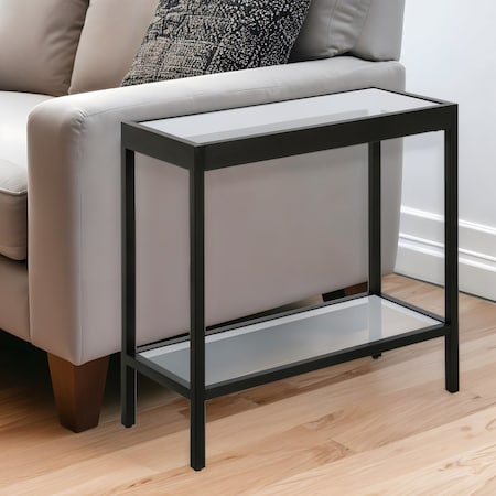 Homeroots 24" Black And Clear Glass And Steel End Table With Shelf 544176