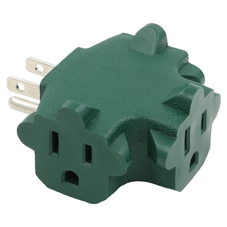 Powerzone ORAD25001 Power Block Adapter, 125 V, 3-Outlet, NEMA: NEMA 5-15P, Green ORBAD25001