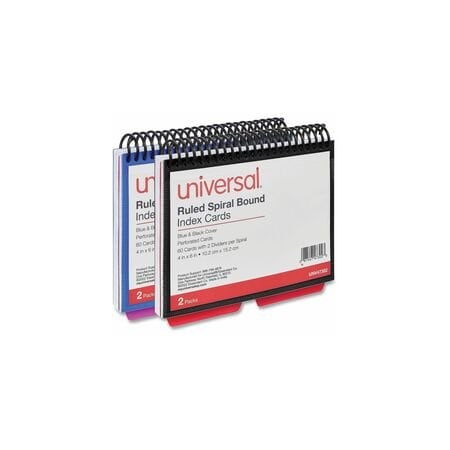 Universal Spiral Bound Index Cards, 4" x 6", White, 120/Pack, 2PK UNV47302