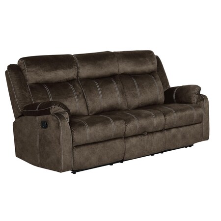 Homeroots 80" Dark Brown Fabric Reclining USB Sofa With Toss Pillow 559214