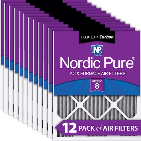Nordic Pure 20x24x1 Plus Carbon Pleated Air Filter, High Capacity, MERV 8, 12 PK 20x24x1PM8C-12