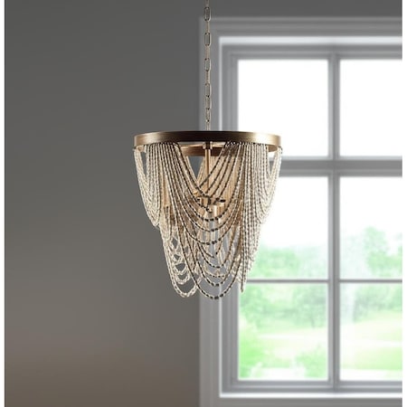 Homeroots White And Gold Empire Three Light Metal and Beads Dimmable Chandelier 611331