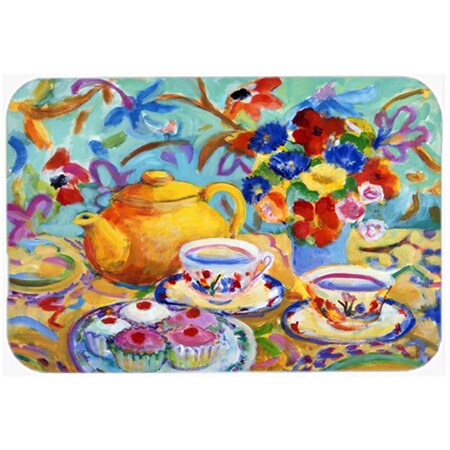 Carolines Treasures Teal Tea by Wendy Hoile Glass Large Cutting Board HWH0011LCB