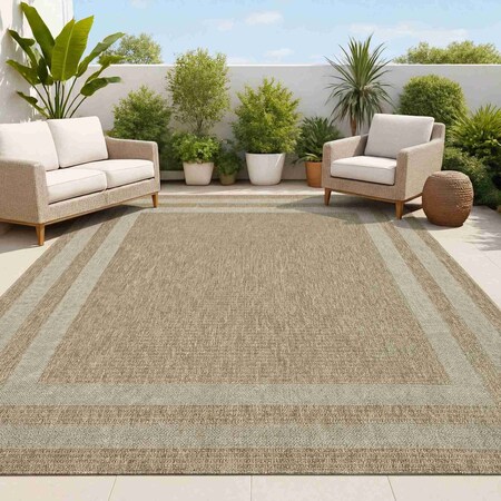 Jonathan Y Frenzy Smart Jute Minimalist Boho Inset Border Natural/Beige 3 ft. x 5 ft. Indoor/Outdoor Area Rug FXV204A-3