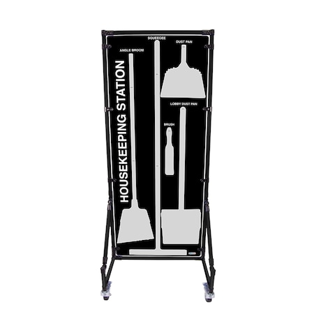 5S Supplies 5S Housekeeping Shadow Board Broom Station Version 14 - Black Board / Gray Shadows No Broom HSB-V14-BLACK/GRAY-BO