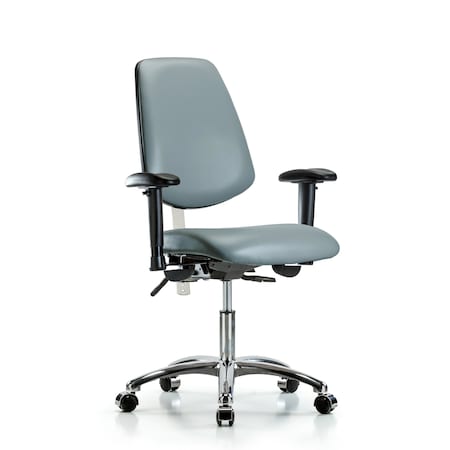 Blue Ridge Ergonomics Vinyl Clean Room Chair, Adjustable Arms BR-NCR-VDHCH-MB-CR-T1-A1-CC-8822