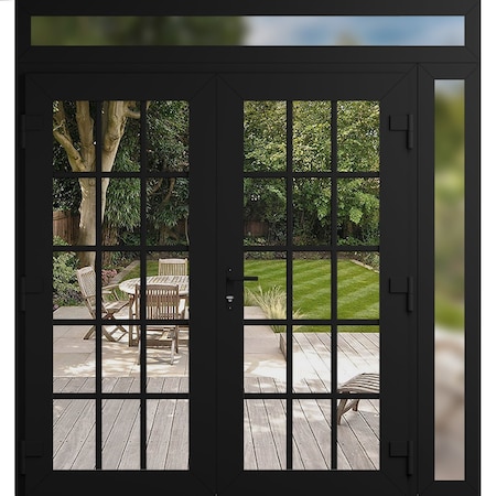 Vdomdoors Front Exterior Prehung Metal-Plastic Double Doors Clear Glass / MANUX 8151 Matte Black / Office Com MANUX8151DEXD-BLK-W72+16xH80+14-LH-I