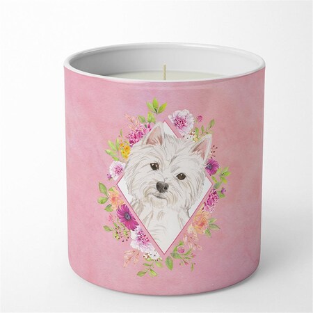 Carolines Treasures 10 oz Westie Pink Flowers Decorative Soy Candle CK4203CDL