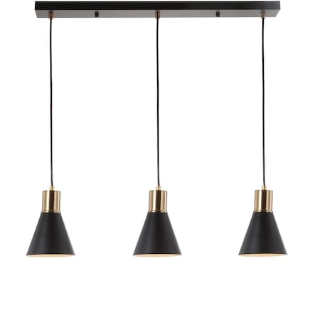 Jonathan Y Apollo 33.5" 3-Light Mid-Century Modern Iron Adjustable Linear LED Pendant, Black/Brass Gold JYL6134A