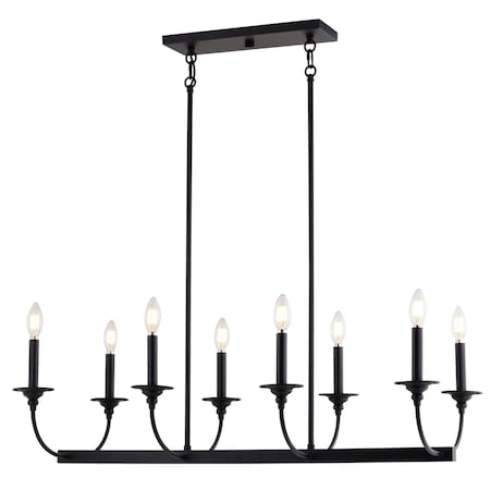 Vaxcel Durham 8-Light Black Linear Chandelier, Candle Kitchen Island Pendant Fixture H0315