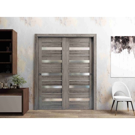 Sartodoors Sliding Closet Bypass Doors 36 x 80in, Quadro 4445 Nebraska Grey W/ Frosted Glass, Sturdy Rails QUADRO4445DBD-NEB-36