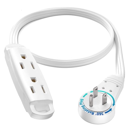 Maximm 1ft 16AWG 3-Outlet 360 degrees Flat Plug Extension Cord, Grounded UL, White ADW-360-C101-W