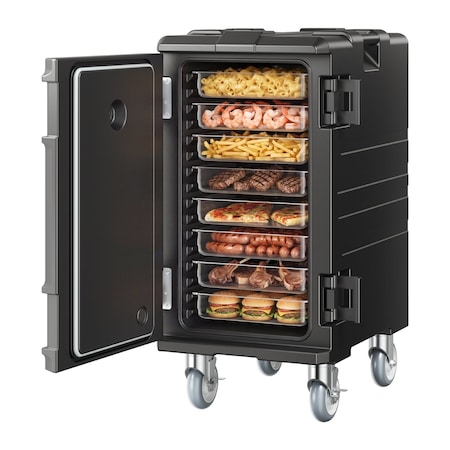 Vevor Insulated Food Pan Carrier Front Load Catering Box w/ Wheels 127 Qt Black BW-120