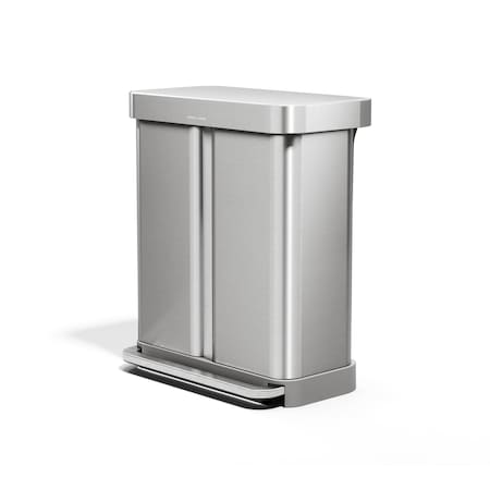 Simplehuman 15 gal Rectangular Step-On Trash Container, Silver, 1 Openings CW2116