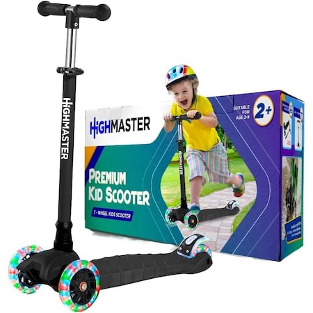 Highmaster Kids 3-Wheel Kick Scooter, Adjustable Handlebar, LED Light-Up Wheels, for Indoor and Outdoor Play HMKSBLK