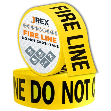 Jrex Safety Fire Line Do Not Cross Tape Roll - 3 Mil - 1000 Ft x 3 Inch Wide Each - Yellow, 2PK PFLT-JR-3M-2PK