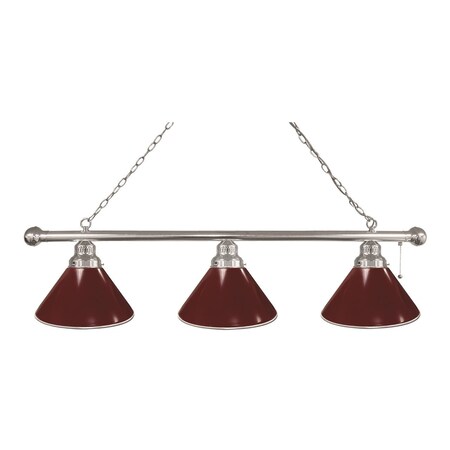 Holland Bar Stool Co Burgundy 3 Shade Billiard Light, Chrome Fixture BL3CHBurg