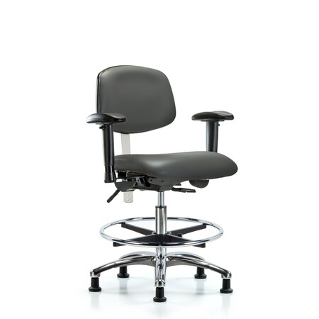 Blue Ridge Ergonomics Vinyl Clean Room Chair, Adjustable Arms BR-NCR-VMBCH-CR-T0-A1-CF-RG-8823