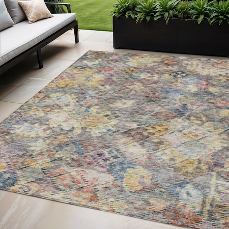 Homeroots 5' X 8' Gold Blue And Brown Floral Washable Indoor Outdoor Area Rug 604151