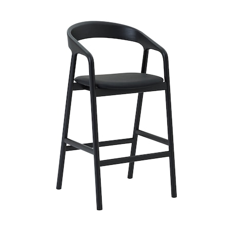 Armen Living Apache Black Oak Wood and Faux Leather Bar Stool LCAPBABLK30
