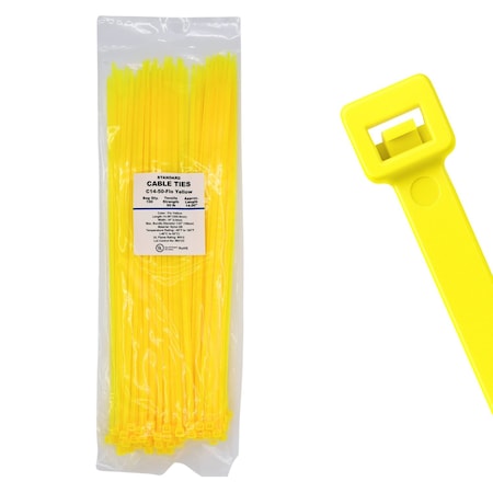 Cable Ties Unlimited Cable Tie, 14 in L, 50 lb Strength, 4 in Max Bundle Dia, Nylon 6/6, Fluorescent Yellow 100PK C14-50-Flo Yellow