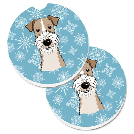 Carolines Treasures Snowflake Wire Haired Fox Terrier Set of 2 Cup Holder Car Coaster BB1681CARC