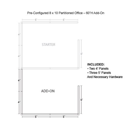 Global Industrial Interion Pre-Configured Office Cubicle, 8'W x 10'D x 60"H, Add-On Kit, Blue 236657BL