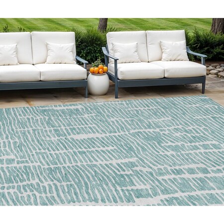 Homeroots 8' X 10' Teal Blue And Ivory Abstract Washable Indoor Outdoor Area Rug 588519