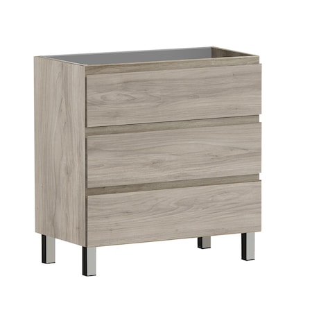 Homeroots 36" Natural Wood Freestanding Bathroom Vanity With White Sink And Three Drawers 624153