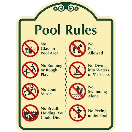 Lyle Pool Rules Prohibition Rules at Pool Area with, 12x18, Non-Reflective, Tan G-2481-NC_12x18