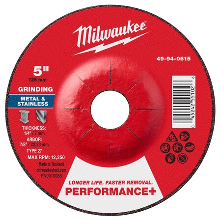 Milwaukee Tool Grinding Wheel, 5" dia. 49-94-0615
