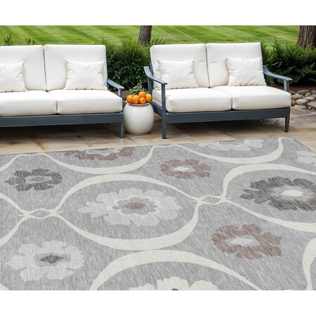 Homeroots 9' X 12' Gray Charcoal And Brown Medallion Washable Indoor Outdoor Area Rug 589612