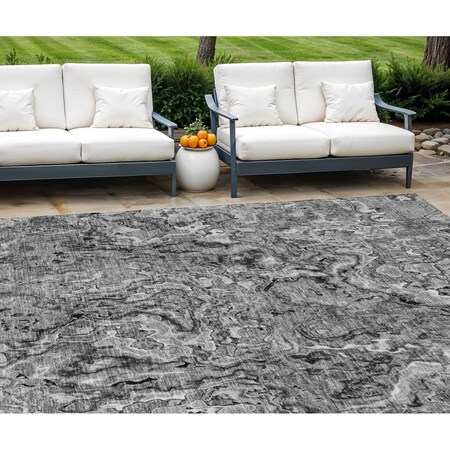 Homeroots 8' X 10' Gray Charcoal And Silver Abstract Washable Indoor Outdoor Area Rug 588471