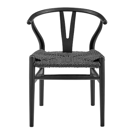 Homeroots Set of Two Black Solid Wood Wishbone Back Dining Arm Chairs 653936