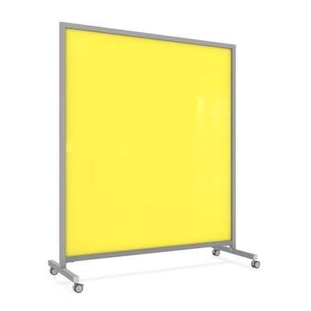 Ghent EZ Mobile Glassboard, Aluminum Frame, Magnetic, 75"H x 62"W, Yellow EZ1MA7562YW
