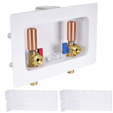 Everflow Washing Machine Outlet Box W/ Hammer Arrestors 1/2'' Press, White ABS SB300-RH