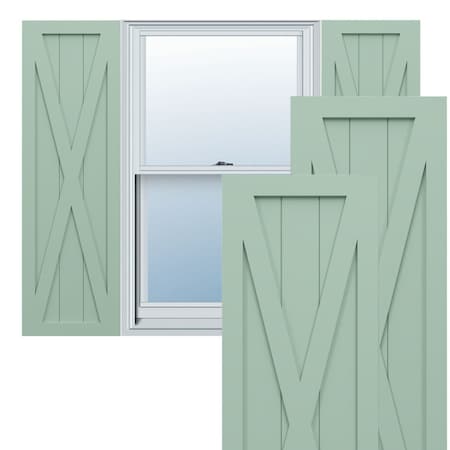 Ekena Millwork True Fit PVC Single X-Board Farmhouse Fixed Mount Shutters, Seaglass, 15W x 64H, PR TFP001FH15X064SG