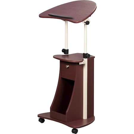 Techni Mobili Sit-to-Stand Rolling Adjustable Laptop Cart with Storage, Chocolate - 31.5-45.5 x 21.75 x 17 in. RTA-B005-CH36