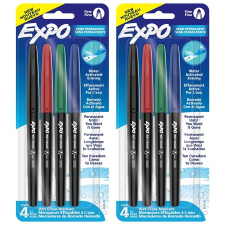 Expo Vis-a-Vis Wet Erase Markers, Fine Point, Assorted, 8PK 2211318