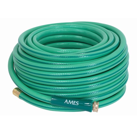 Ames 100 ft x 5/8-inch Medium Duty Water Hose, PVC Tube, Brass Coupling 4008000A
