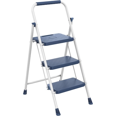 Wrightmaster 3-Step Lightweight Steel Step Stool, 8 ft. Reach with Safety Lock, 800 lb. Capacity, Blue ZoroLDR-BT3S-BU