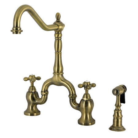 Kingston Brass Bridge Kitchen Faucet with Brass Sprayer, Antique Brass KS7753AXBS