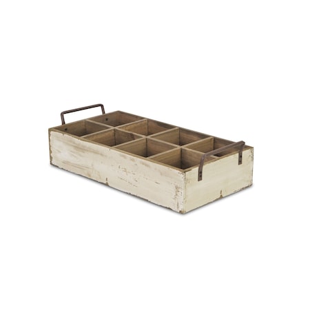 Homeroots 18" Off White Solid Wood And Metal Crate 487951